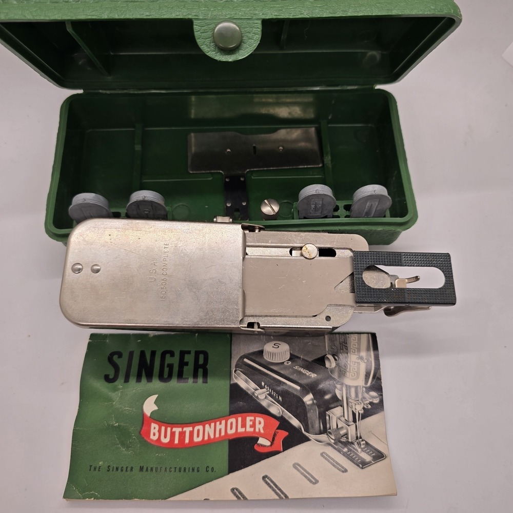 Vintage Singer Sewing Machine Button Hole Attachment With Accessories And Case